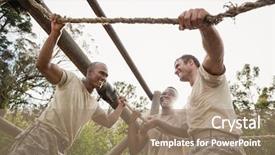  Presentation with training camp - Slides with military soldiers interacting during obstacle background and a  colored foreground