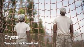  Presentation with obstacle course - Slide deck having military soldiers looking at net background and a  colored foreground