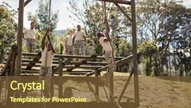  Presentation with training camp - PPT layouts having military soldiers training rope climbing background and a tawny brown colored foreground