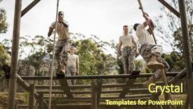  Presentation with training camp - Slide deck with military soldiers training rope climbing background and a tawny brown colored foreground