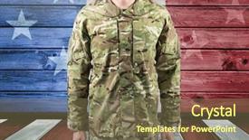  Presentation with american flag - Beautiful PPT theme featuring military standing against american flag backdrop and a violet colored foreground