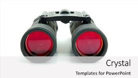  Presentation with metal manufacturer red - Slide set with military strategy - closeup of isolated binoculars background and a  colored foreground