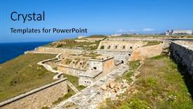  Presentation with port - Audience pleasing presentation design consisting of military strategy - la mola fortress of isabel backdrop and a teal colored foreground