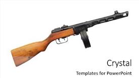  Presentation with gun - Audience pleasing slide deck consisting of military strategy - submachine gun under the white backdrop and a  colored foreground