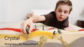  Presentation with soldiers - PPT theme enhanced with military strategy - young boy laying on his background and a yellow colored foreground