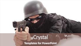  Presentation with tactics - PPT layouts enhanced with military tactics - shot of a soldier holding background and a violet colored foreground