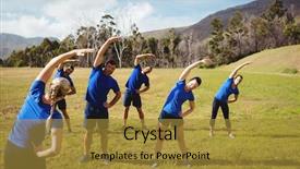  Presentation with training camp - Cool new slide set with military teamwork - female trainer giving training backdrop and a gold colored foreground