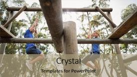  Presentation with obstacle course - Slide set consisting of military teamwork - fit man and woman climbing background and a  colored foreground