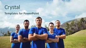  Presentation with boot camp - Slide deck with military teamwork - group of fit people together background and a  colored foreground