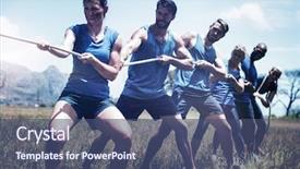  Presentation with training camp - Cool new PPT layouts with military teamwork - people playing tug of war backdrop and a ocean colored foreground