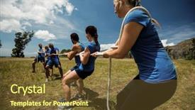  Presentation with training camp - Theme having military teamwork - people playing tug of war background and a tawny brown colored foreground