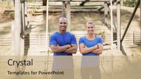  Presentation with boot camp - PPT theme having military teamwork - portrait of fit man background and a soft green colored foreground