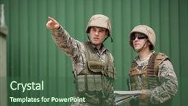  Presentation with boot camp - Amazing PPT layouts having military teamwork - soldiers showing direction to his backdrop and a ocean colored foreground