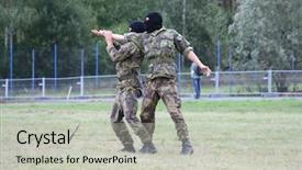  Presentation with military - Audience pleasing presentation theme consisting of military training knife combat musado backdrop and a  colored foreground