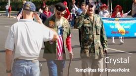  Presentation with veterans - Colorful PPT layouts enhanced with military-veterans-in-parade-being backdrop and a gray colored foreground