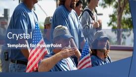  Presentation with veterans - Slides having green red-eyed frog and toy isolated on white background background and a violet colored foreground