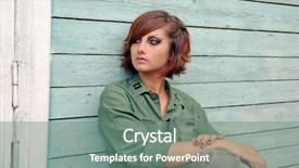  Presentation with military - Cool new presentation theme with military woman sitting before wooden backdrop and a gray colored foreground