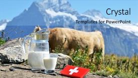  Presentation with chocolate and milk - Presentation theme with milk against mountain peak switzerland background and a light blue colored foreground