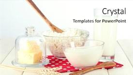  Presentation with milk dairy - Presentation featuring milk butter - dairy produce on a light background and a  colored foreground