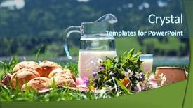  Presentation with picnic - Slides with milk cheese and bread served background and a ocean colored foreground