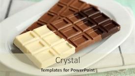  Presentation with chocolate milk - Presentation enhanced with milk chocolate bar on color wooden background background and a soft green colored foreground