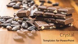  Presentation with cocoa beans - Audience pleasing PPT theme consisting of milk-chocolate-bars-and-cocoa backdrop and a yellow colored foreground