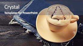  Presentation with chocolate milk - PPT layouts with milk coffee in glass cup with chocolate syrup on black wooden table background and a ocean colored foreground