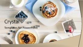  Presentation with blueberry - Slide set with milk food drink - pancakes with blueberry and coffee background and a soft green colored foreground