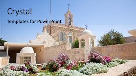  Presentation with palestine - Slide set having milk grotto church in bethlehem background and a light blue colored foreground