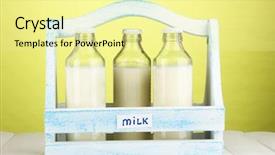  Presentation with milk in bottle - Amazing PPT theme having milk in bottles in wooden backdrop and a  colored foreground