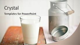  Presentation with cow milk - Presentation theme featuring milk in glass on old background and a white colored foreground