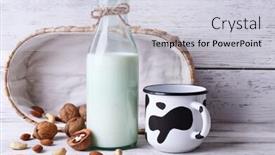  Presentation with glassware - PPT theme featuring caw - milk in glassware and walnuts background and a lemonade colored foreground