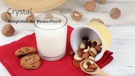  Presentation with glassware - Cool new PPT layouts with caw - milk in glassware with walnuts backdrop and a coral colored foreground