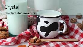  Presentation with table napkin - Beautiful slide deck featuring milk in glassware with walnuts and cookies on wooden table with napkin closeup backdrop and a lemonade colored foreground