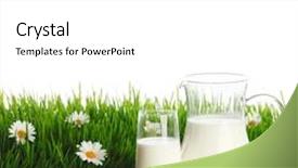  Presentation with green glass - Beautiful presentation theme featuring milk jug and glass on fresh green grass with chamomiles isolated on white backdrop and a white colored foreground