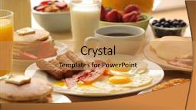  Presentation with foods - Beautiful PPT theme featuring milk meat egg - breakfast foods backdrop and a coral colored foreground