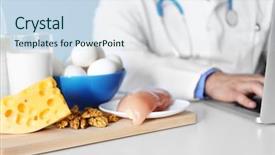  Presentation with counting - Colorful PPT layouts enhanced with milk meat egg - doctor counting calories in hospital backdrop and a sky blue colored foreground