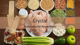  Presentation with protein food - Theme featuring milk meat egg - food high in protein background and a coral colored foreground