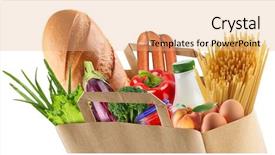  Presentation with paper bag - PPT layouts with milk meat egg - paper bag with food background and a coral colored foreground