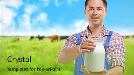  Presentation with milk product - PPT layouts enhanced with milk on blurred cow background and a yellow colored foreground