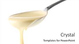  Presentation with condensed milk - Audience pleasing PPT layouts consisting of milk pouring from a spoon backdrop and a white colored foreground