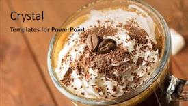  Presentation with industri - Cool new PPT theme with milk powder industri - cup of coffee on wooden backdrop and a coral colored foreground