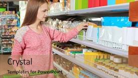 Presentation with baby food lebanese plaqts - Audience pleasing theme consisting of milk price - young woman choosing baby food backdrop and a coral colored foreground