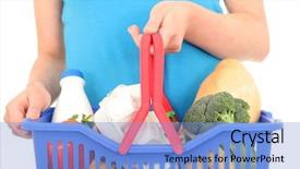  Presentation with woman pushing shopping trolley - Cool new slide deck with milk produce - woman with shopping basket backdrop and a  colored foreground