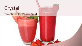  Presentation with smoothies - Cool new PPT theme with milk shake - strawberry and watermelon smoothies backdrop and a lemonade colored foreground