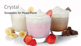  Presentation with white milk - PPT theme featuring strawberry chocolate vanilla drink - milk shakes on white background background and a white colored foreground
