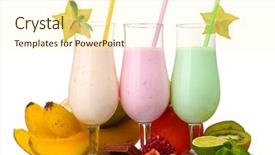  Presentation with yogurt fruits milk shake - Cool new PPT theme with milk shakes with fruits isolated backdrop and a cream colored foreground