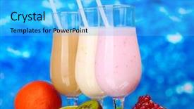  Presentation with chocolate milk - PPT theme featuring milk shakes with fruits and chocolate on blue background background and a light blue colored foreground