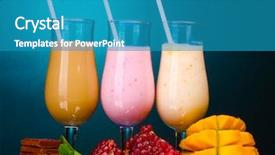 Presentation with chocolate milk - PPT theme having frozen yogurt - milk shakes with fruits background and a teal colored foreground