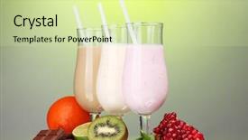  Presentation with chocolate milk - Presentation theme consisting of milk shakes with fruits and chocolate on green background background and a soft green colored foreground